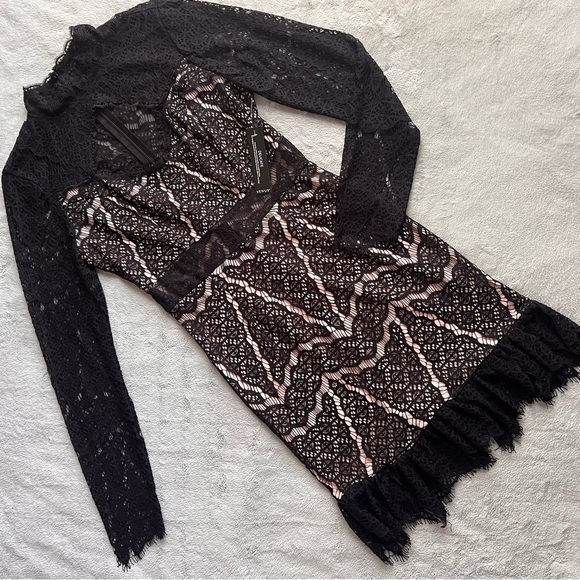 VENUS Dresses & Skirts - NWT Venus Lace Cutout Sheer Ruffle Hem Cocktail Evening Dress Black Sz 8
